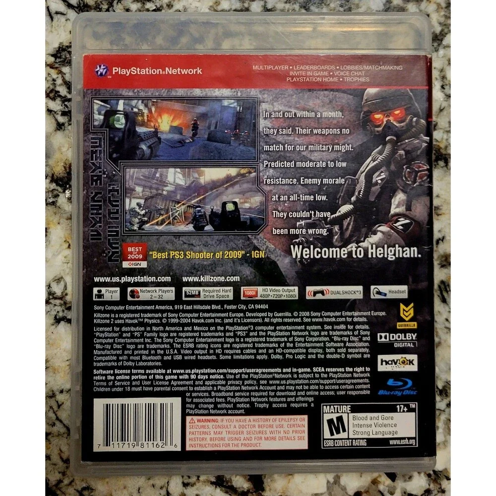 SONY PLAYSTATION 3 PS3: KILLZONE 2 GREATEST HITS,CLN DISC,TESTED FAST SHIPPING